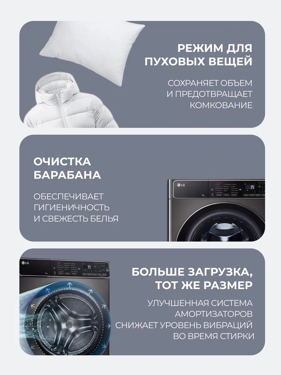 Стиральная машина LG на 9 кг,  F2T9FW9P черный