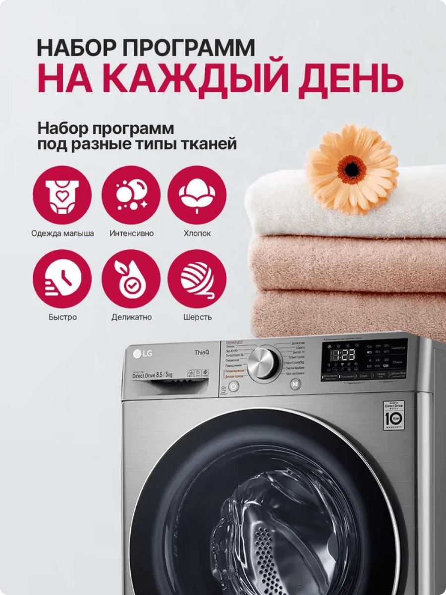 Стиральная машина LG 8,5 кг, сушка 5 кг