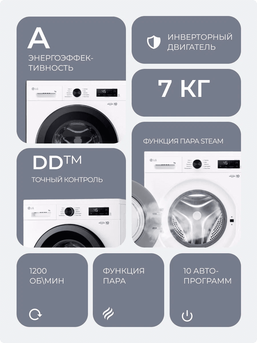 Стиральная машина LG F2Y1HS6W на 7кг