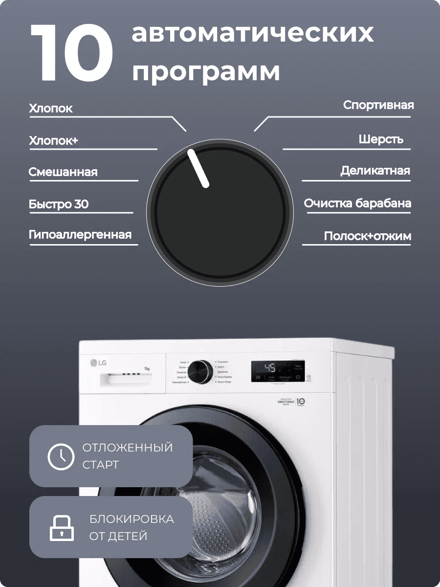 Стиральная машина LG F2Y1HS6W на 7кг